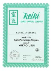 Certyfikat Reiki 1 st. Paweł