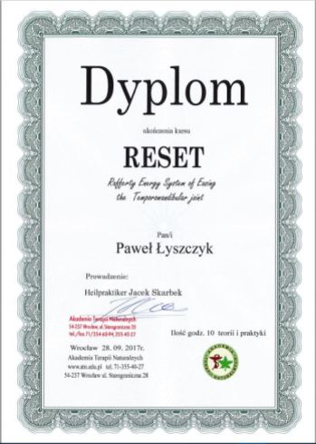 Certyfikat RESET Paweł Łyszczyk